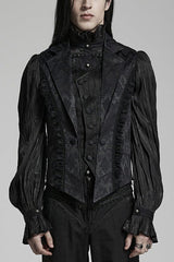 Black Lapel Collar Multi-layer Floral Print Ruffle Lace Mens Gothic Vest - Black - 1