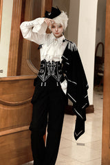 Black/White Embroidery Asymmetric Gothic Prince Handsome Ouji Lolita Set - Product - 8