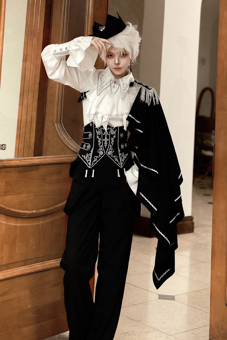 Black/White Embroidery Asymmetric Gothic Prince Handsome Ouji Lolita Set - Product - 8