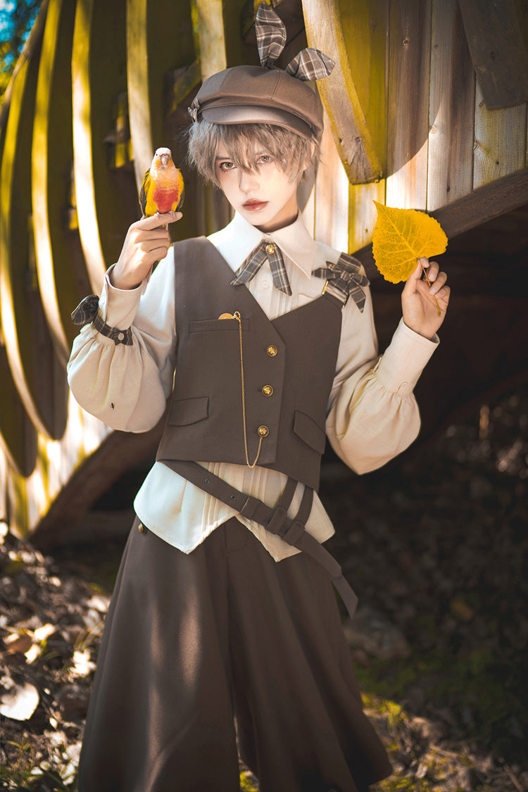 Coffee Brown Cute and Handsome Secret Morning Post Series Ouji Lolita Vest - Product - 5