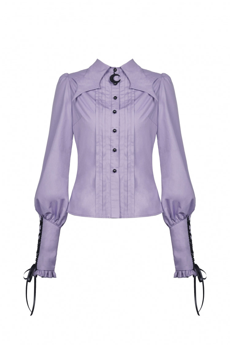Purple Star Collar Long Puff Sleeves Women's Gothic Witch Blouse - Product - 3