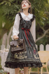 Black Birdcage Rose Print Ruffle Bowknot Gothic Princess Lolita Dress - Product - 3