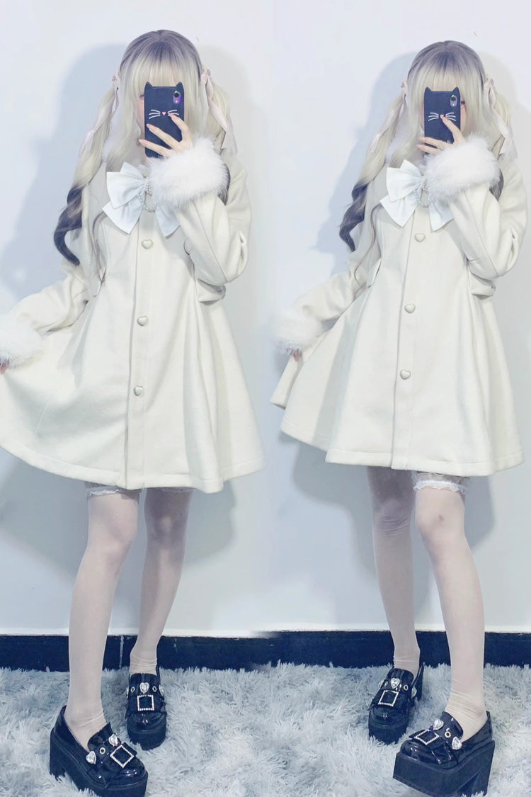 Plush Lop Rabbit Long Sleeves Hooded Detachable Sweet Jirai Kei Lolita Coat 2 Colors - Product - 9
