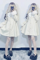 Plush Lop Rabbit Long Sleeves Hooded Detachable Sweet Jirai Kei Lolita Coat 2 Colors - Product - 9