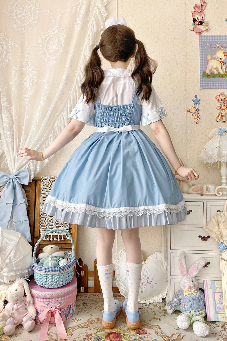 Blue [Picnic Rabbit] Ruffle Bowknot Lace Daily Sweet Lolita Jsk Dress Set - Product - 9