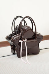 Chocolate Patent Leather Star Bow Sweet Lolita Handbag - Chocolate - 1