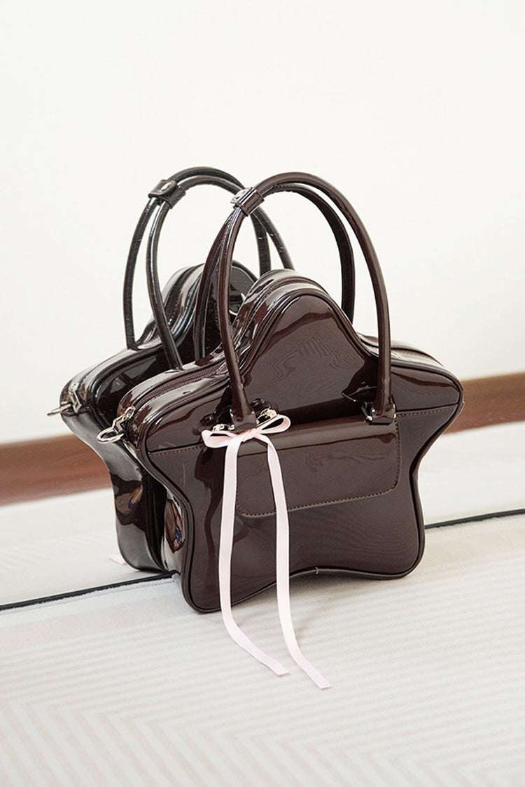 Chocolate Patent Leather Star Bow Sweet Lolita Handbag - Chocolate - 1
