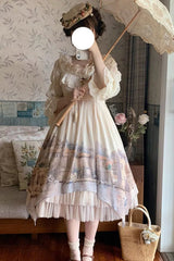 Apricot [Adria] Multi-Layered Printed Irregular Sweet Lolita Jsk Dress - Product - 6