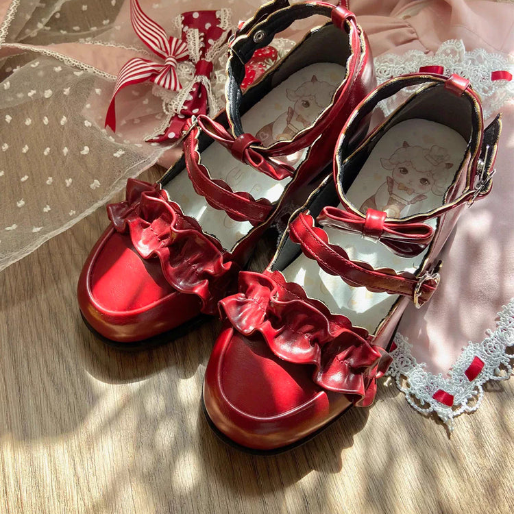 Sweet Ruffle Bowknot Japanese Lolita Shoes 15 Colors - Product - 29