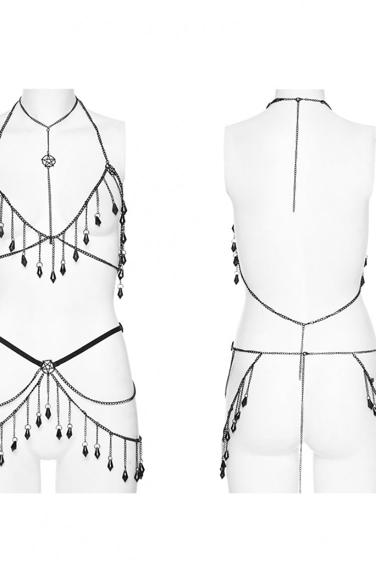 Black Adjustable Crystal Pendant Decoration Tassel Chain Women's Gothic Body Harness - Product - 5
