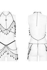 Black Adjustable Crystal Pendant Decoration Tassel Chain Women's Gothic Body Harness - Product - 5