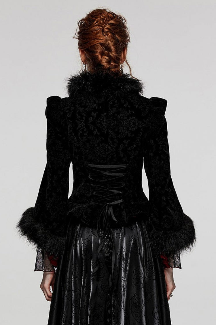 Women's V Collar Long Sleeves Faux Fur Stitching Gothic Coat 4 Colors - Product - 2