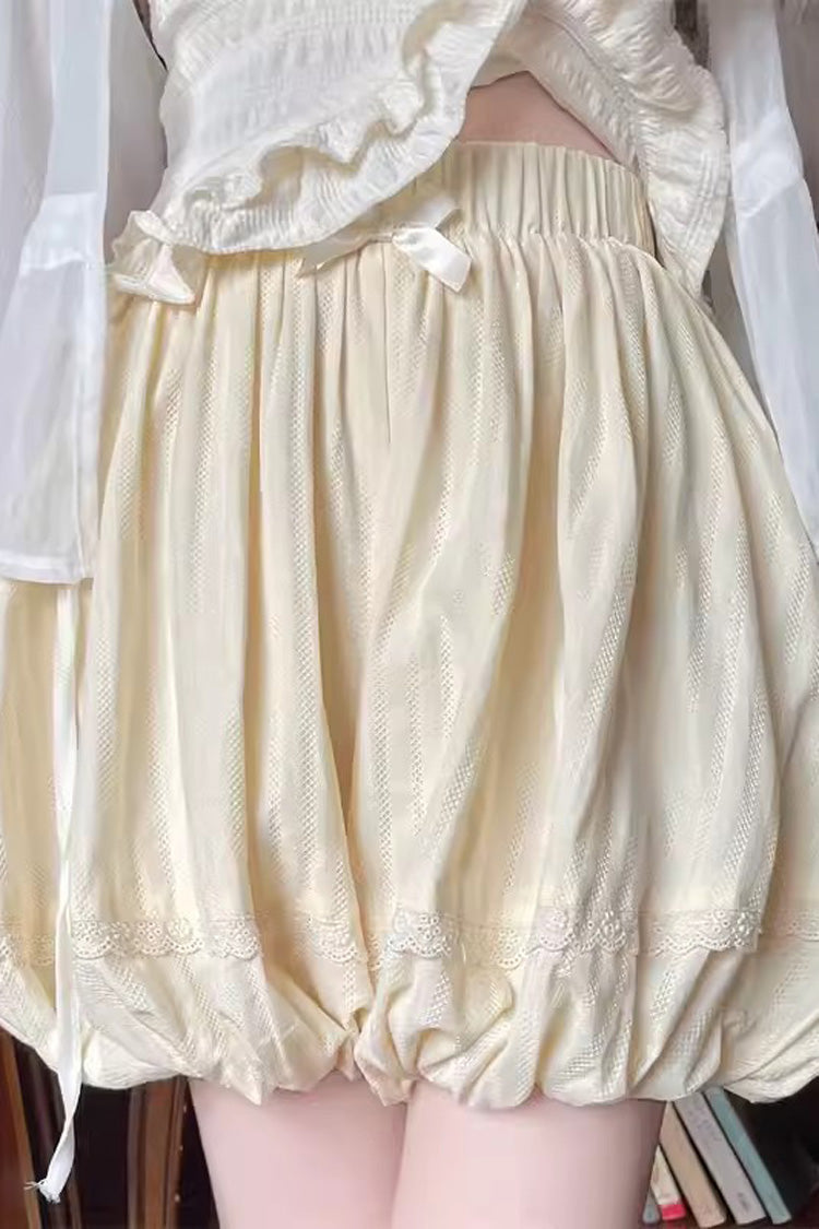 Light Yellow High Waisted Bowknot Sweet Lolita Leggings - Product - 5