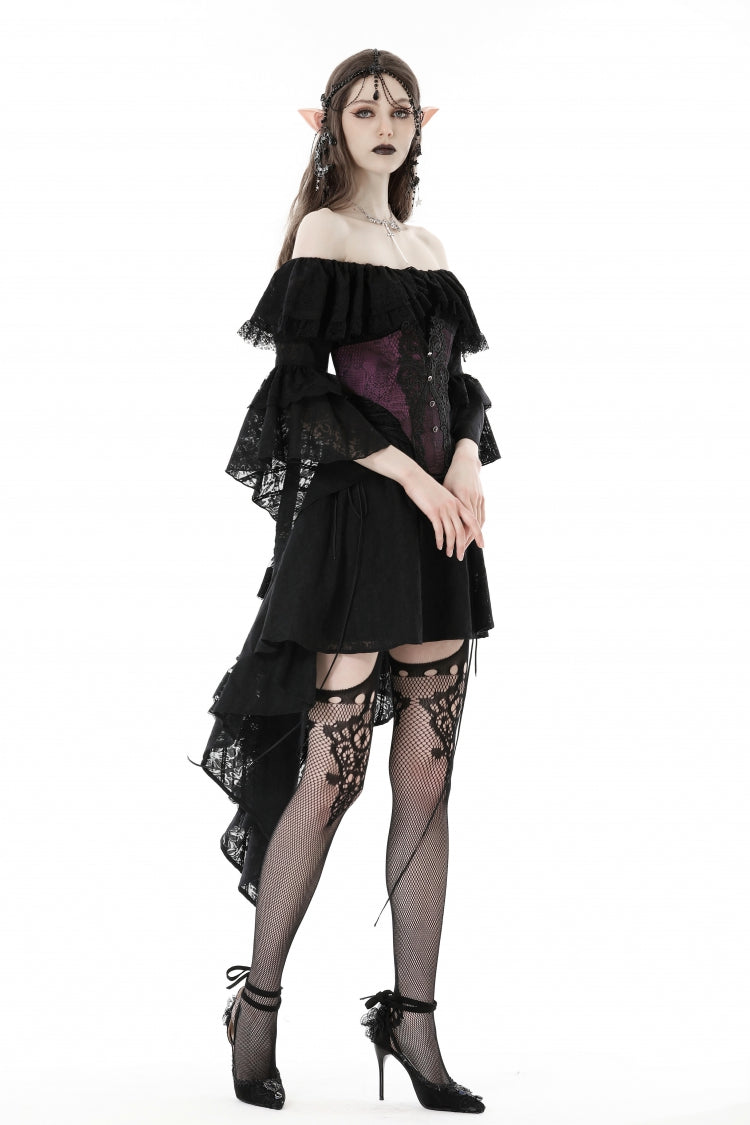 Purple Butterfly Embroidered Lace Women's Luxurious Royal Underbust Corset - Product - 11