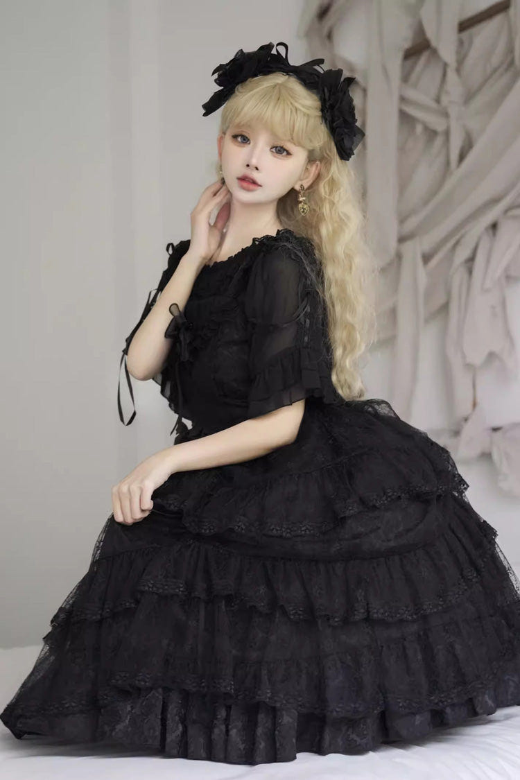 ブラック Iris Love 多層フリルリボンゴシックプリンセスロリータジャンパースカート（JSK） 商品画像