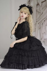 Black Iris Love Multi-layer Ruffle Bowknot Gothic Princess Lolita Jsk Dress - Product - 3