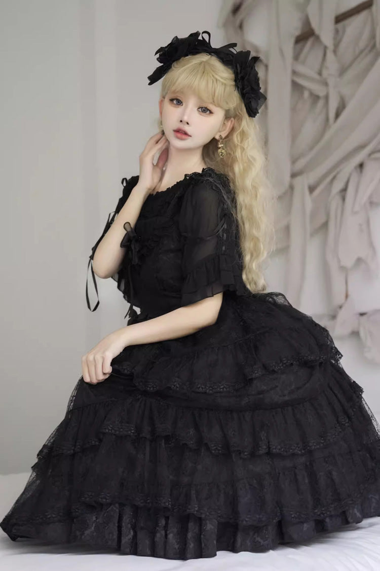 Black Iris Love Multi-layer Ruffle Bowknot Gothic Princess Lolita Jsk Dress - Product - 3