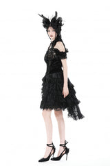 Black Women's Gothic Princess Multi-Layered Ruffled Lace High-Low Skirt - Product - 10