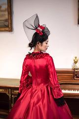 Wine Red Print Medieval Court Rococo Gothic Victorian Lolita Long Dress - Product - 7