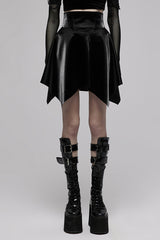 Black Glossy Cortex Waist Seal Square Hem High Waist Women's Gothic Skirt - Black - 1