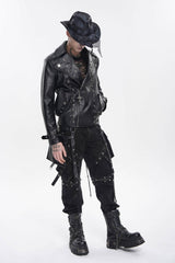 Black Lapel Collar Long Sleeves Studded Buckled Zippered Eyelet Women's Punk Jacket - Product - 6