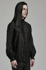 Black Stand Collar Jacquard Embroidery Men's Gothic Blouse - Product - 2