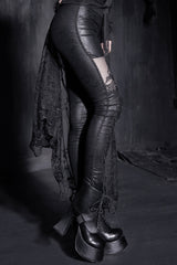 Black Flocking Bind Lace Skinny Women's Gothic Leggings - Product - 2