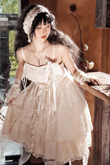 Champagne Ruffle Bowknot Sweet Elegant Princess Lolita Jsk Dress - Product - 4