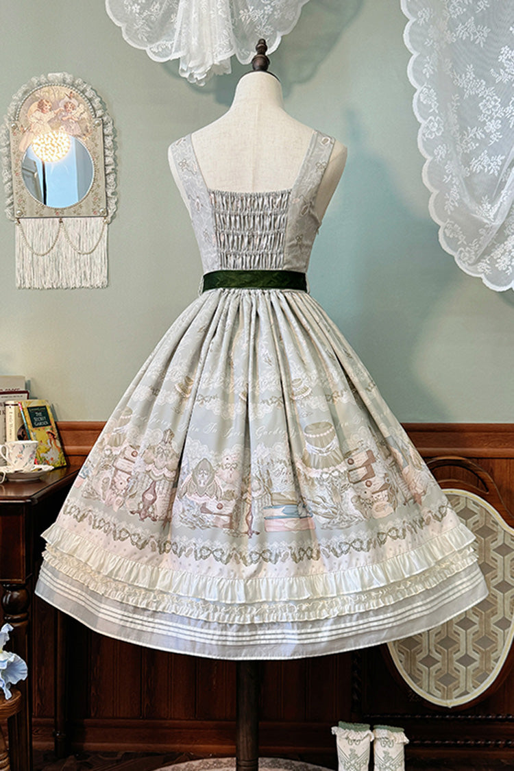 [Iris Study] V Collar Sleeveless Print Bowknot Lace Sweet Lolita Jumper Dress 2 Colors - Product - 14