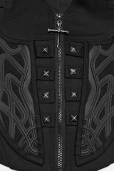 Black V Collar Sleeveless Embossed Printed Studded Zippered Women's Punk Vest - Product - 6