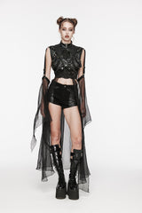Black Stand Collar Sheer Women's Punk Removable Cape - Product - 6