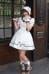 Light Green [Mint Prescription] Stand Collar Short Sleeves Vertical Stripe Printed Bow Sweet Lolita Nurse Dress - Product - 16