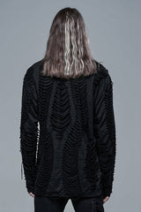 Black Round Collar Long Sleeves Double-Layered Ripped Men's Gothic Blouse - Product - 3