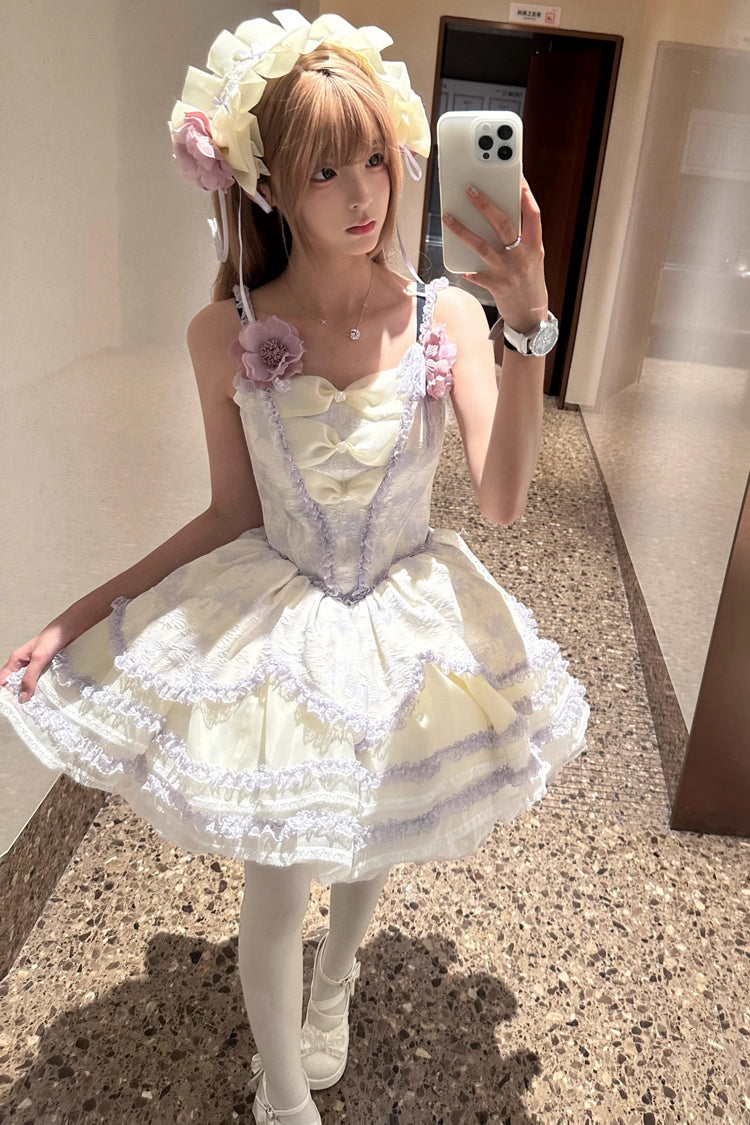 Jasmine Rain Print Stitching Lace Sweet Lolita Jsk Dress 6 Colors - Purple - 18