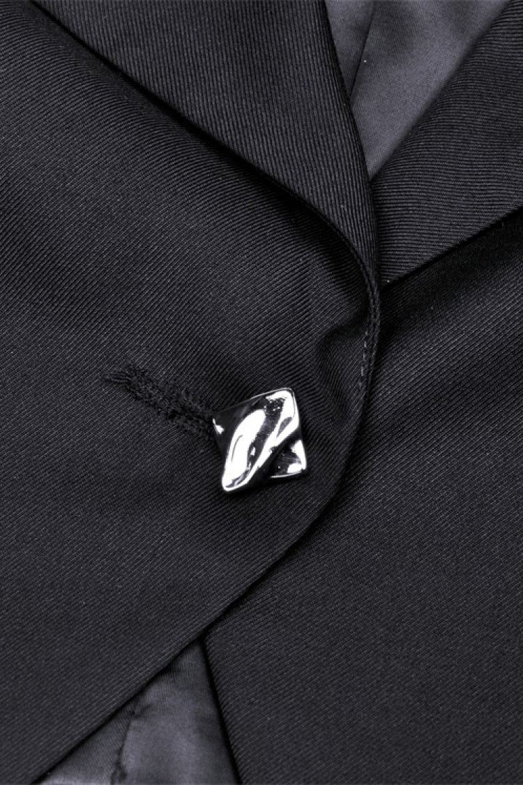 Black Lapel Collar Long Sleeves Chain-Decorated Women's Punk Irregular Short Jacket - Product - 17