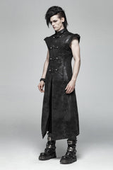 Black Angel's Wings Faux Leather Stand Collar Sleeveless Men's Gothic Vintage Maxi Vest - Product - 2