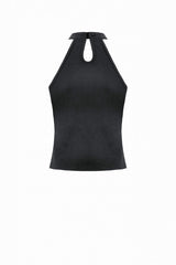 Black Off Shoulder Halterneck Sleeveless Mesh Eyelet Strap Women's Punk Top - Product - 13