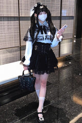 [Rose Palpitations] High Waisted Ruffle Lace Sweet Jirai Kei Skirt 4 Colors - Product - 11