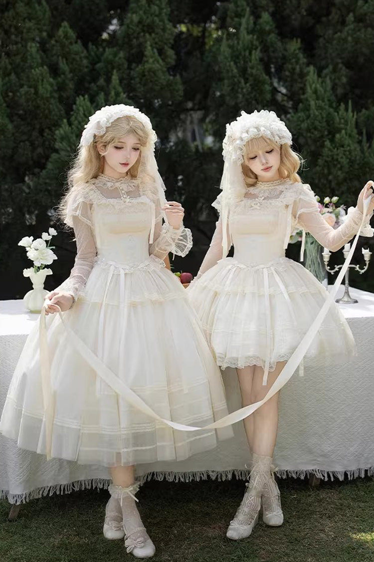 Ivory [Letters and Poems · Confession Poem] Square Collar Sleeveless Ruffled Bow Lace Fishbone Sweet Lolita Jsk Dress 2 Versions - Product - 6