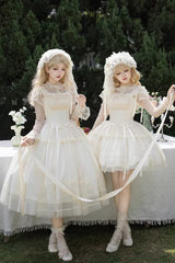 Ivory [Letters and Poems · Confession Poem] Square Collar Sleeveless Ruffled Bow Lace Fishbone Sweet Lolita Jsk Dress 2 Versions - Product - 6