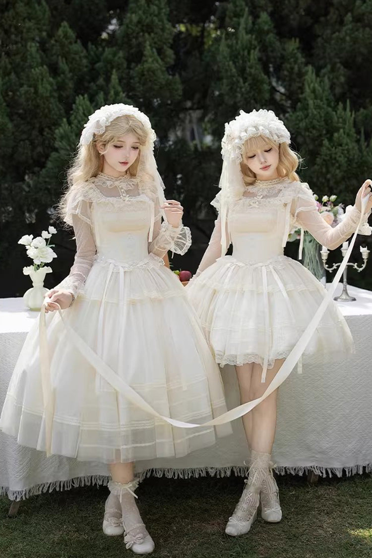Ivory [Letters and Poems · Confession Poem] Square Collar Sleeveless Ruffled Bow Lace Fishbone Sweet Lolita Jsk Dress 2 Versions - Product - 6
