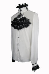 White Chiffon Chest Embroidery Lace Sleeves Mens Gothic Blouse - Product - 5