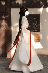 White High Waisted Women's Daily Sweet Hanfu Dress - Product - 3