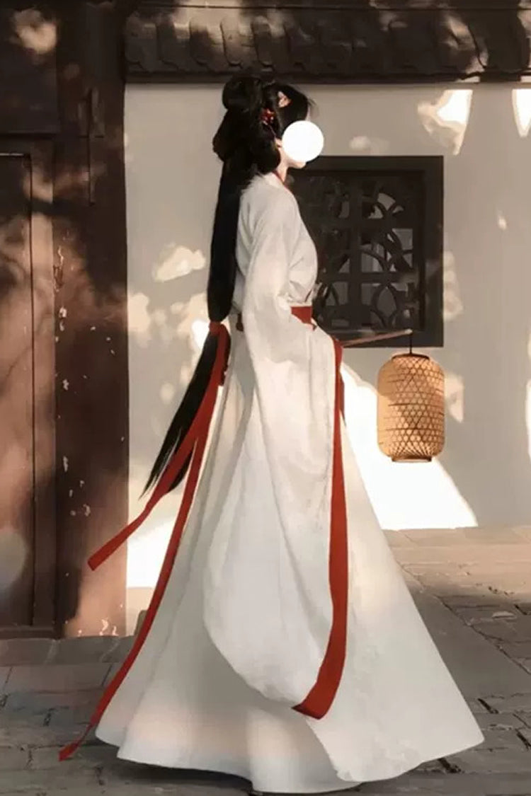 White High Waisted Women's Daily Sweet Hanfu Dress - Product - 3