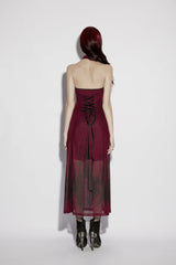 Red Halterneck Sleeveless Double-Layered Church Skull Printed  Printed Lace-Up Slim Women's Gothic Dress Graduation Dress - Product - 12