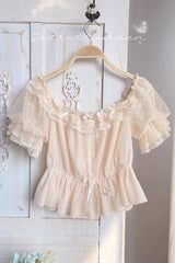 [Cream Point] Short Sleeves Embroidery Bowknot Lace Sweet Lolita Blouse - Product - 4