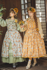 Green [Gardening Sunflower] Sleeveless Print Ruffle Bowknot Sweet Elegant Lolita Jsk Dress - Product - 5