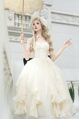 Ivory [Moonlight Variations] Sleeveless Ruffle Lace-Up Sweet Lolita Jsk Long Dress - Product - 2