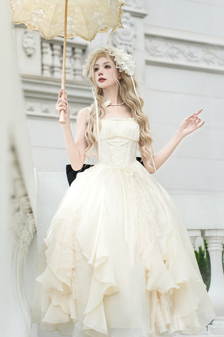 Ivory [Moonlight Variations] Sleeveless Ruffle Lace-Up Sweet Lolita Jsk Long Dress - Product - 2