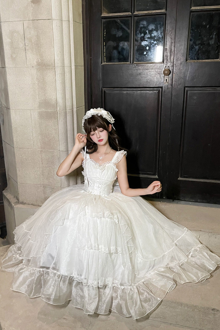 White [Moonlight Sonata] Ruffle Cardigan Bowknot Lace Sweet Vintage Lolita Jsk Dress - Product - 6